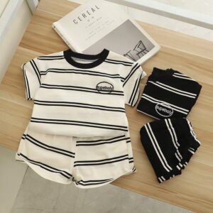 Kids Toddler Boys Casual Cute Stripe Short Sleeve T-Shirt Shorts Set