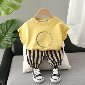 Kids Toddler Boys Casual Cute Letters Print Short Sleeve T-Shirt Stripe Trousers Set