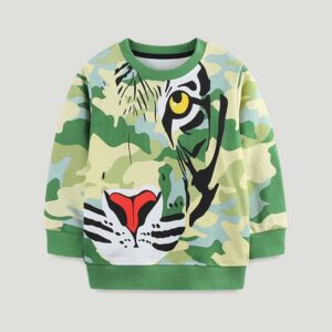 Kids Toddler Boys Casual Cute Cartoon Tiger Camouflage Print Long Sleeve Sweatshirts