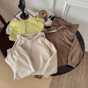 Kids Toddler Boys Girls Casual Cute Solid Color Long Sleeve Hoodies Trousers Set
