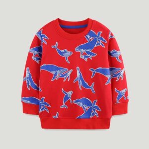 Kids Toddler Boys Girls Casual Cute Whale Print Long Sleeve Sweatshirts