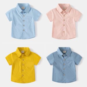 Children Kids Baby Fashion Boys Casual Basic Short Sleeve Solid Color Lapel Shirt