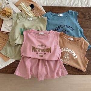 Kids Toddler Boys Girls Casual Cute Letter Print Tank Top Shorts Set