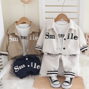 Kids Toddler Boys Fashion Casual Letters Print Long Sleeve T-Shirt Jacket Trousers 3-Piece Set
