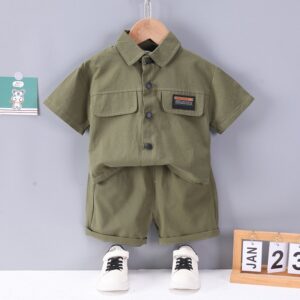 Boys Simple Solid Color Short-Sleeved Shirt And Shorts Two-Piece Set