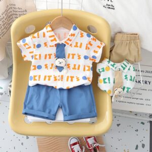 Boys Cute Printed Short-Sleeved Shirt And Shorts Two-Piece Set