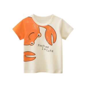 Boys Fashion Cartoon Crab Print Short Sleeve T-Shirt