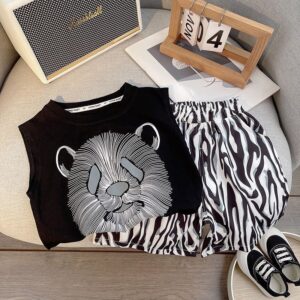 Boys Casual Cartoon Printed Sleeveless Tanks Two-Piece Set