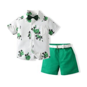Boys Fashion Floral Print Shirt Two-Piece Set