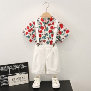 Boys Fashion Multicolor Print Shirt Four-Piece Set