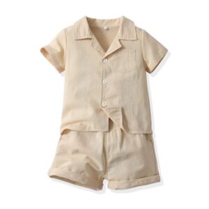 Boys Fashion Solid Color Short-Sleeved Shirt Two-Piece Set