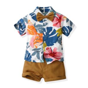 Boys Fashion Holiday Printed Shirt Two-Piece Set