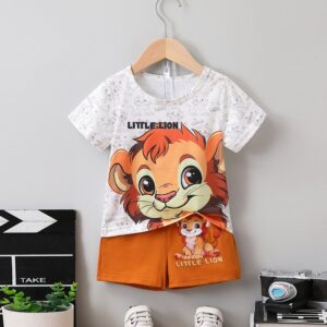 Baby Boy Cartoon Lion Print Two-Piece Set