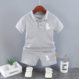 Boy Casual Dinosaur Short-Sleeved Polo Shirt Two-Piece Set