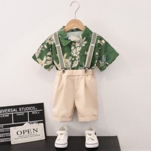 Boy Fashion Holiday Leaf Print Shirt Set
