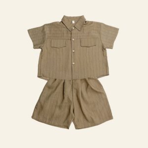 Boy Casual Solid Color Cotton Linen Shirt Two-Piece Set