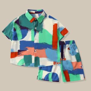Boy Casual Contrast Two-Piece Shirt Set