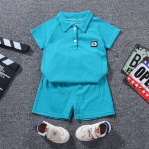 Boy Fashion Short-Sleeved Polo Shirt Two-Piece Set
