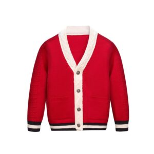 Autumn And Winter Children Fashion Contrast Single-Breasted Knitted Cardigan