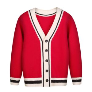 Autumn And Winter Children Elegant Contrast Single-Breasted Knitted Cardigan