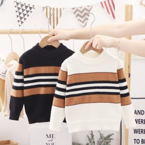 Winter Children Stripe Crewneck Knit Top Sweater