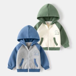 Kids Toddler Boys Autumn Winter Casual Cute Cartoon Fleece Long Sleeve Zipper Hooded Coat
