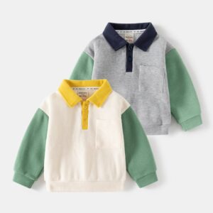 Kids Toddler Boys Spring Autumn Casual Cute Color Blocking Long Sleeve Lapel Sweatshirts
