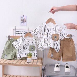 Kids Toddler Boys Casual Cute Cartoon Letter Print Short Sleeve T-Shirt Shorts Set
