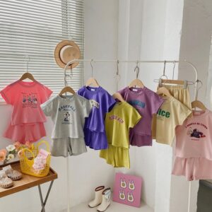 Kids Toddler Big Boys Girls Casual Cute Cartoon Letters Print Short-Sleeved T-Shirt Shorts Set