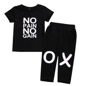 Fashion Boy Alphabet Letter Print Short Sleeve Top And Trousers Set
