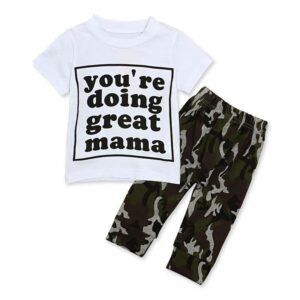 2 Pcs Set Kid Boy Letter Print White Tees And Pants