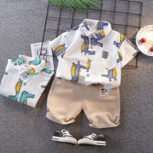 Boys Cute Cartoon Pattern Shirt And Shorts Set