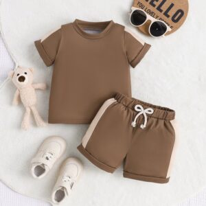 Kids Toddler Boys Casual Cute Colorblock Short Sleeve Round Neck T-Shirt Shorts Set
