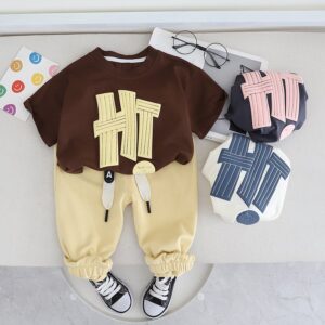 Kids Toddler Boys Fashion Casual Letter Short Sleeve Round Neck T-Shirt Trousers Set