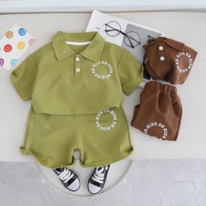 Kids Toddler Boys Casual Cute Letter Print Short Sleeve Lapel POLO Shirt Shorts Set