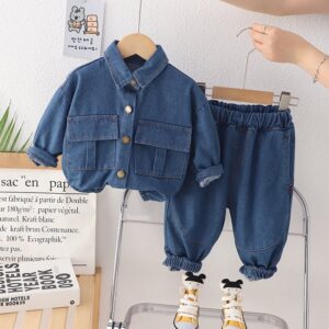 Kids Toddler Boys Fashion Casual Long Sleeve Lapel Denim Jacket Jeans Set