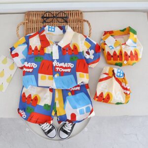 Kids Toddler Boys Casual Cute Cartoon Print Short Sleeve Shirt Shorts Set