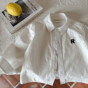 Kids Toddler Boys Fashion Casual Solid Letter Embroidery Long Sleeve Lapel Shirt