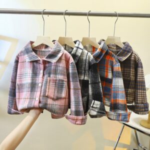 Kids Toddler Boys Spring Autumn Fashion Casual Plaid Print Long Sleeve Lapel Shirt