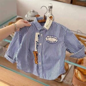 Kids Toddler Boys Fashion Casual Stripe Letter Long Sleeve Lapel Shirt