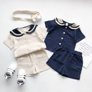 Kids Toddler Boys Girls Casual Cute Preppy Short Sleeve Lapel Shirt Shorts Set