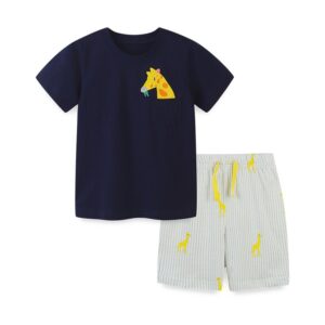 Toddler Kids Boy Fashion Giraffe Short Sleeve Crew Neck Shorts Two Piece Set