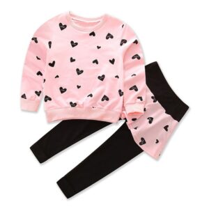 Toddler Kids Girl Fashion Heart Long Sleeve Top Bottoming Culottes Set