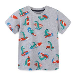 Boys Fashion Beach Style Cartoon Surfer Crocodile Print Cotton T-Shirt