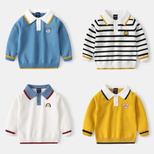 Children Kids Toddlers Boys Long-Sleeved Embroidery Lapel Sweater