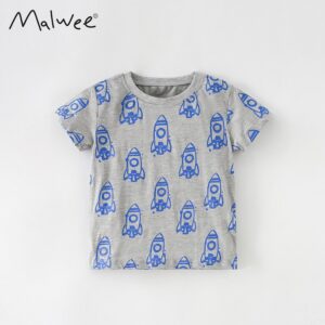 Children Kids Baby Fashion Boys Short Sleeve Cartoon Rocket Print T-Shirt