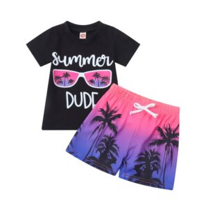 Kids Toddler Boy Fashion Multicolor Glasses Clothes Coconut Leaf Set