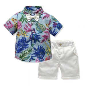 Kids Boys Casual Lapel Short Sleeve Single-breasted Shirt And Shorts Set