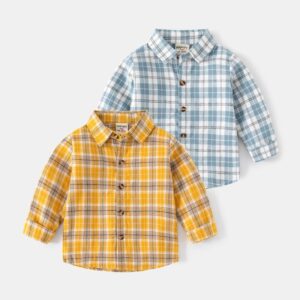 Children Kids Toddlers Boys Long-Sleeved Plaid Shirt