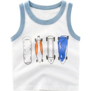 Boys Cute Cartoon Skateboarding Round Neck Sleeveless T-Shirt
